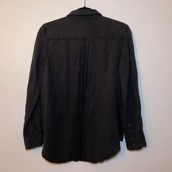 Sundance Women's size Small Alyona Black Long Sleeve Snap Up Pleated Blouse Top - Picture 4 of 8